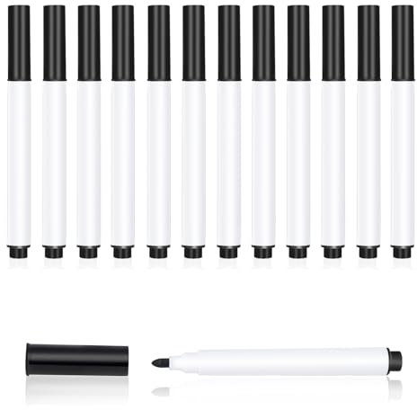 Whiteboard Marker, 12-Stück Whiteboard Stifte und Kreidestifte für Fenster, Fine Tip folienstift abwischbar Mit Dry Wipe Markers (Schwarz)