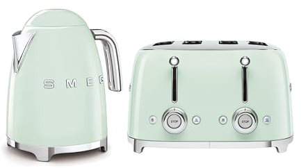 Smeg 50’s Style Retro Range Breakfast Set, 1.7L 3000W Kettle and Multi-Functional Control 4-Slice 2000W Toaster, Pastel Green, KLF03PGUK/ TSF03PGUK