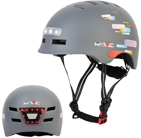 Casco de Bicicleta con LED Integrado y Casco de Ciclismo BMX Patin Casco Patinete Electrico Adulto con luz Trasera Ajustable Movilidad Urbana Deporte CPSC para Hombres y Mujeres