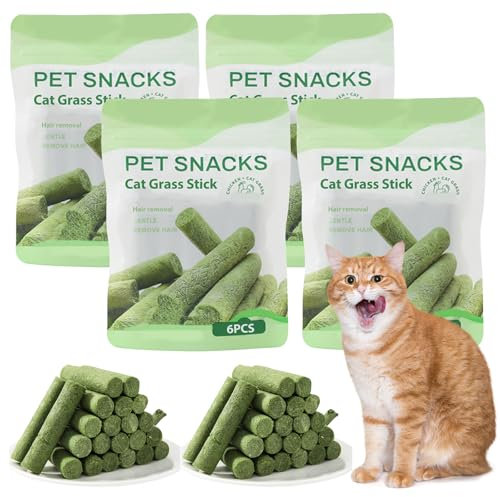 Sporgo 24 Stück Katzengras Snack: 120g Gefriergetrocknet Snacks für Katzen für die Zahnpflege und Haarknäuel Entfernen, Cat Grass Teething Stick Katzenminze Beißstab Katzengras Für Katzen