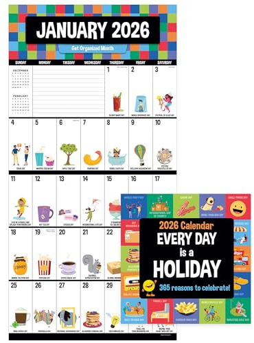 TF Publishing 2026 Every Day's A Holiday Wall Calendar - Large Grids for Appointments and Scheduling - Vertical Monthly Wall Calendar 2026 with Matte Paper for Home and Office Organization - 12x12in