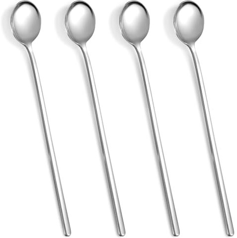 Lot de 4 cuillères à café argentées de 17 cm pour thé, soupe chinoise, sel, demitasse, chocolat chaud, thé, latte, dessert, expresso, crème glacée, cappuccino