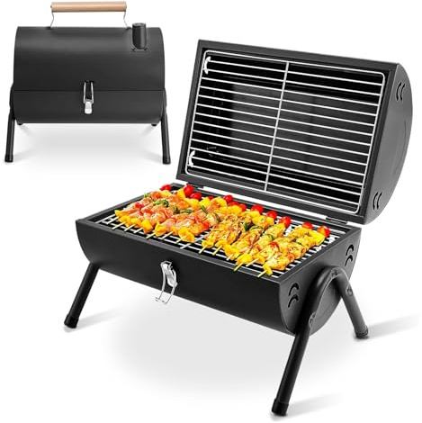DOKKOME BBQ grill bärbar grill träkolgrill hopfällbar campinggrill dubbelsidig rökgrill för utomhus och trädgårdsgrill utomhus camping vandring picknick svart