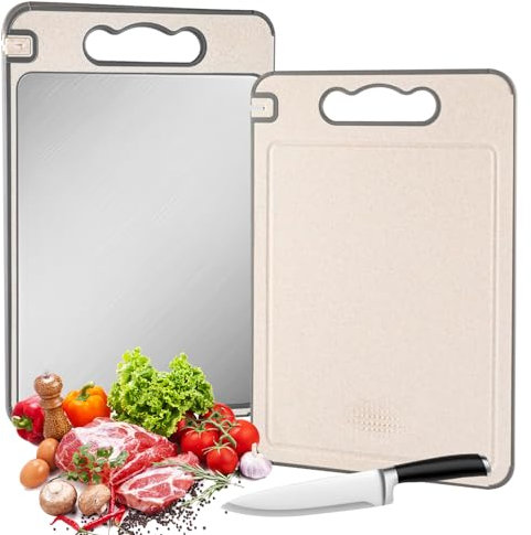 Tabla de Cortar Doble Cara, Bordes de Silicona Antideslizantes, Multifunción Tabla de Cortar de Grado Alimenticio, Apto para Carne, Frutas, Verduras