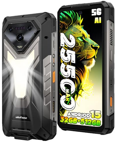 Ulefone Armor 34 Pro 5G Téléphone Portable Incassable with Projecteur,32Go+512Go/2TB,25500mAh 66W Android 15 Smartphone Incassable,6.95 FHD+120Hz 50MP+64MP Vision Nocturne 1100LM Camping Lampe,WiFi 6E