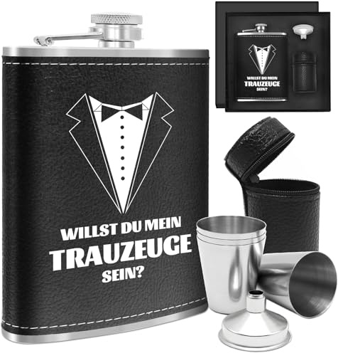 Petacas de Alcohol de Acero Inoxidable, 8 Oz Portátil Mini Petaca, Petacas de Alcohol Camuflada Licor Incluye 4 Tazas y 1 Embudo de Acero Inoxidable, para Boda, Escalada, Camping, Barbacoa