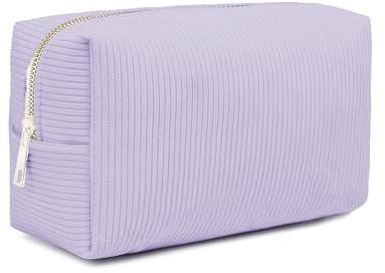 Travel Makeup Bag Purple Corduroy Cosmetic Bags for Women with Metal Zipper Portable Makeup Pouch Organiser for Women Girl