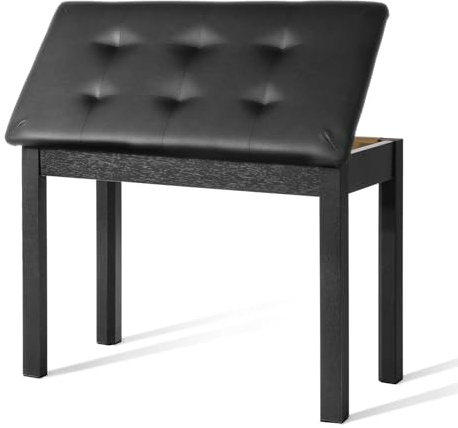 AiJoy Piano Bench with Storage, Padded Duet Seat for Two Players, Sturdy Wood Design, Comfortable Cushion for Home Practice & Teaching – Black