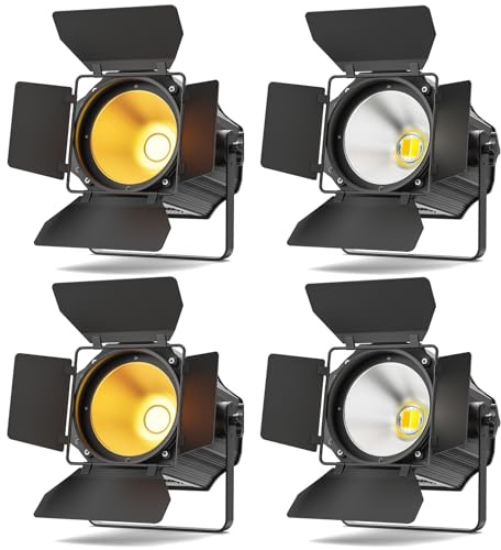 Erreyht 200W LED COB Par-projektor med flödesbrytare fönsterluckor 3500~7500K 2 i 1 varmvit och vit scenbelysning DMX/master slave discoljus för fest DJ kyrka konsert bröllop (4 stycken)