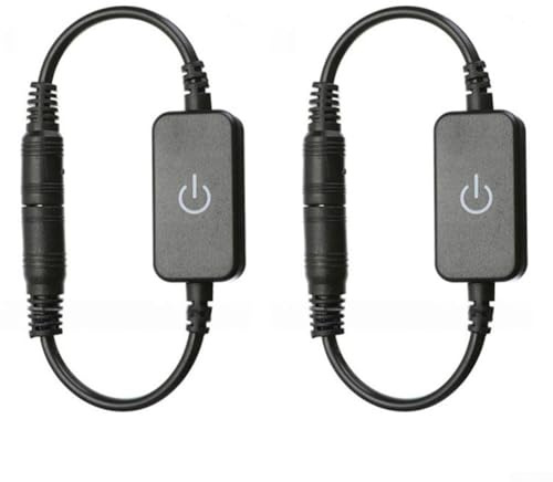 Niceminiwall Interruptor de atenuación táctil de tira LED, paquete de 2, regulador de luz LED en línea con control táctil capacitivo, brillo ajustable del 10% al 100%, CC 12V-24V 2A, 5.5 x 2.1 mm