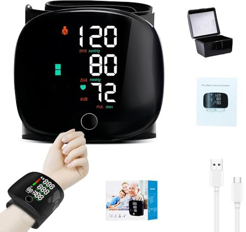 Dhqkqg Blutdruckmessgerät Handgelenk, Blutdruck Messgerät Handgelenk mit LCD-Bildschirm, 2×99 Speicherplätze, Automatische Deutsche Sprachausgabe, für Heim und unterwegs