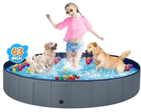 Jecoo Dog Pool for Large Dogs Kiddie Pool Hard Plastic Foldable Dog Bathing Tub Portable Outside Kids Swimming for Pets and Dogs Outdoor Backyard
