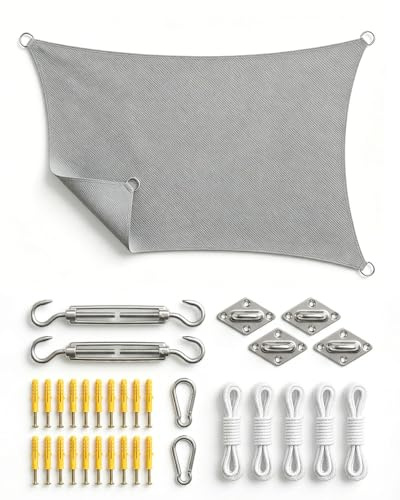 Vela de Sombra Rectangular 2x3m con Kit de Instalación, HDPE Impermeable y Antidesgarro, Protección UV, Resistente al Viento, Incluye Accesorios, Balcón, Jardín o Patio, Gris