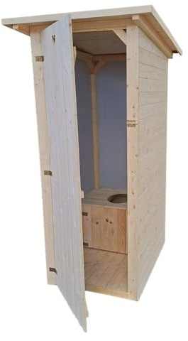 Cabine toilettes sèches extérieur en bois - WC style rustique fabrication artisanale + abattant, seau et sciure 20 L