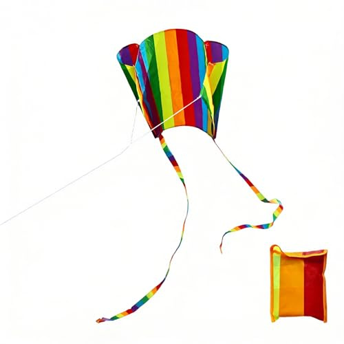 Aquilone Arcobaleno Colorato Tascabile con Coda Lunga, Aquiloni Tascabili, Aquiloni Facili da Far Volare per Principianti, Ideale per Parchi Spiaggia o Attività all'Aperto
