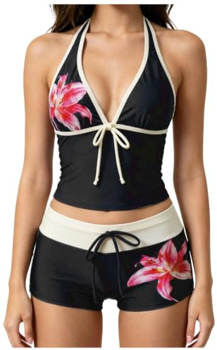 Maillot Bain Femme 2 Pieces Tankini avec Imprimé à Pois Rétro Y2K Tankini Bas Maillots Ventre Plat Haut Femme Maillot Bain élégant vêtements Plage Loisirs Shorts Été Plage Piscine