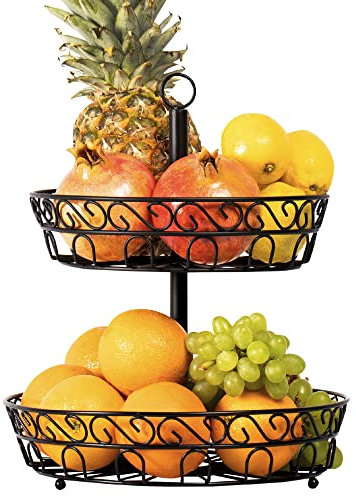 Chefarone Obst Etagere 30 cm - Obstschale schwarz für länger frisches Obst - Obstkorb Metall - Etagere schwarz mit 3 Obstschalen - dekorative Obst Aufbewahrung - Etagere Obst - Obstkorb Etagere modern