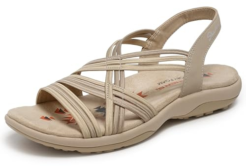 Skechers Women's Reggae Slim Simply Stretch Sandal, Natural/Taupe, 5