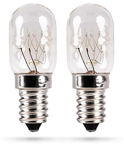 HEITECH Lot de 2 ampoules réfrigérateur 15W E14 - ampoule pour machine à coudre, hotte aspirante, vitrine, lampe en pierre de sel, réfrigérateur capsule T22, 90 lumen et 2500K