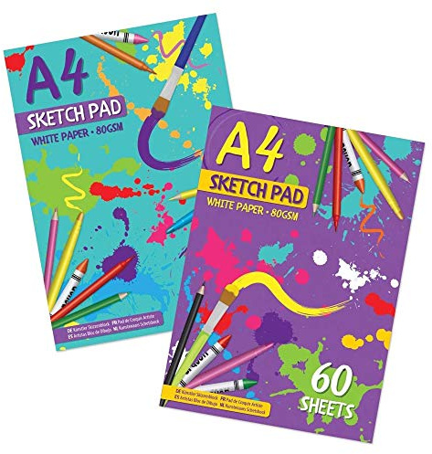 G4GADGET A4 Sketchbook for Kids with 80 White Premium Pages, 2 Pack | Best Sketch Pad for Colouring, Painting, Sketching and More (Cover May Vary)