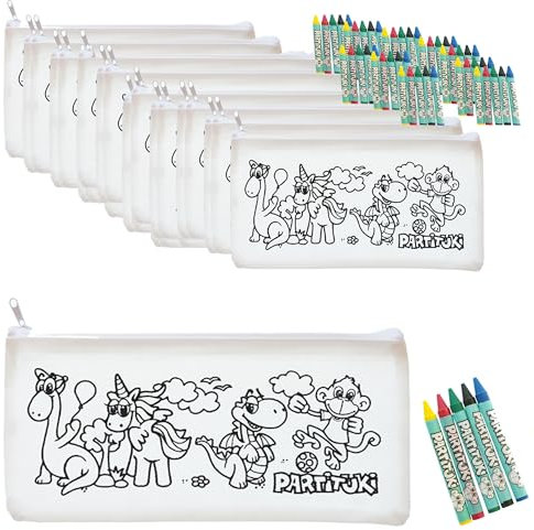 PARTITUKI Mitgebsel Kindergeburtstag Junge. 15 Federmäppchen Zu Malen und 15 Sets mit 7 Farbige Crayons