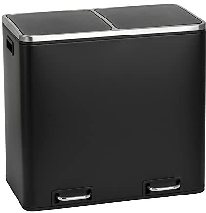 SVITA TM2X15 Treteimer 30 Liter Abfalleimer Inneneimer Mülleimer Design Mülltrennung Papierkorb Küchen-Ordnung Trennsystem Softclose-Deckel Pulverbeschichteter Stahl Schwarz