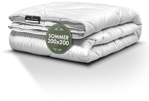 John Cotton New Way Bettdecke 200x200cm - Leichte Steppdecke für Sommer | Super Weiche & Atmungsaktive Allergiker Sommerdecke | Oeko-Test Zertifiziert Decke | 200x200 Dünne Decken | Bettdecken | Weiß