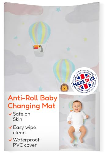 Babycurls Deluxe Anti-Roll PVC Wedge Nappy Baby Changing Mat with Curved Sides and Raised Edges for Babies from Birth Upwards Wipe Clean and Waterproof 69 x 45 x 8cm (Safari Balloons)