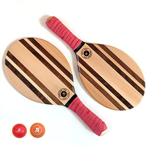 Raquette de Plage | Jeu de Raquettes Haut de Gamme | Frescobol Beach Bats | Set de Raquette Mono Color Pastel Red