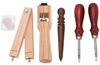 Strip and Strap Leather Belt Cutter Adjustable Wood Gauge Leather Strip Cutter with Edge Beveler Polisher and 5 Blades, DIY Leathercraft Cutting Tool
