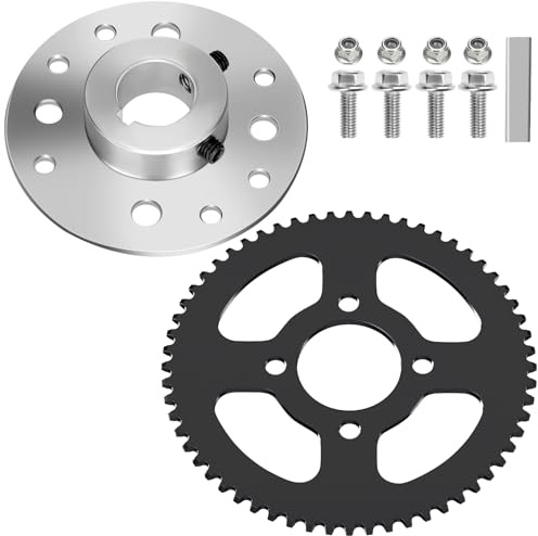YOXUFA Go Kart Sprocket Hub 1 Bore 1/4 Keyway Assembly with #35 Chain 60T Rear Drive Sprocket 4 Hole for Go Cart Silver Parts