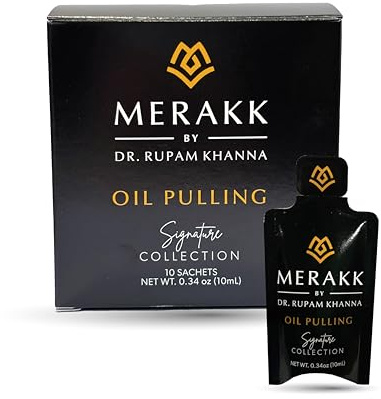 Merakk Coconut Oil Pulling for Teeth and Gums - Ayurvedic Coconut Pulling Oil for Teeth and Gums w/Clove & Grape Seed Oil - Whitening Oil Pulling Mouthwash - Oil Pulling Oral Rinse - 10 Sachets, 10ml