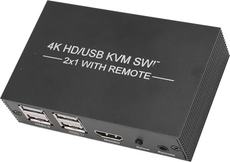 Goshyda Switch KVM HDMI, 4 Porte USB 2.0 1 Monitor 2 Computer Switch KVM 4Kx2K con 2 Cavi USB, Ingresso HDMI Tipo C, A: Pulsante, B: Controller Desktop, per 2 PC 1 Monitor