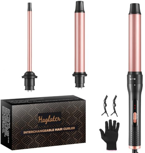 Haglater Curling Wand 3 in 1, Hair Curler Ceramic Curling Iron Set with 3 Interchangeable Barrels for Long Thick Thin Hair, Hair Styling Tools with Glove