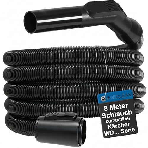 DeClean 8 Meter Staubsaugerschlauch kompatibel mit Kärcher Staubsauger der Serien von A WD WD1 WD2 WD3 WD4 WD5 WD6 WD7 SE DS | Schlauch für Nass- Trockensauger Saugschlauch Industriesauger