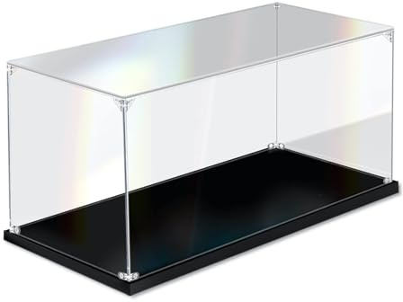 DOFOPO Vitrine en acrylique avec base noire, plan de travail à assembler, boîte transparente, organisateur anti-poussière pour figurines d'action et objets de collection 35x25x15 cm