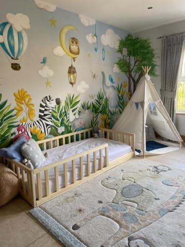 HomeForDreams Golvsäng för barns H4D-25: Montessori-inspirerad sängram för att främja oberoende hos barns (naturträ, 160 x 80 cm)