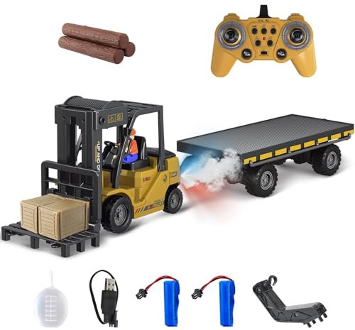 Mostop Chariot élévateur RC 1/24, jouet de construction avec boîtes/son et spray lumineux, deux batteries rechargeables et chargeur