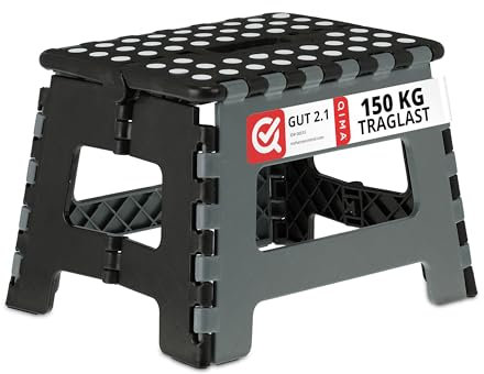 Relaxdays Klapphocker faltbar, Camping Hocker, Kinder Badhocker, bis 150 kg, Kunststoff, HBT: 22x35x28 cm, schwarz/grau