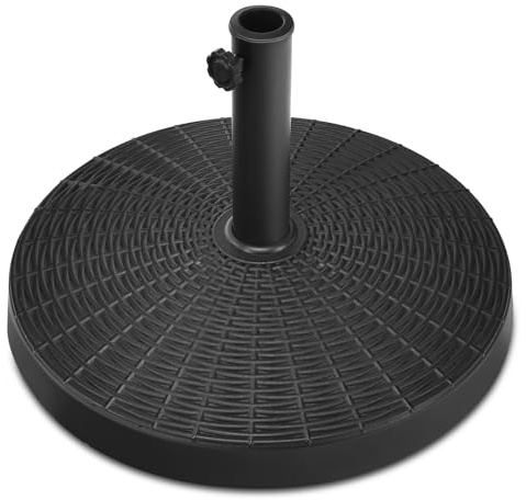 COSTWAY Base Sombrilla de 10/12/22 kg, Base Sombrilla Terraza Exterior de Resina, con Perilla Ajustable para Exteriores, Diseño de Ratán, para Sombrillas de φ38mm o φ48mm, Fácil Montaje (22, kg)