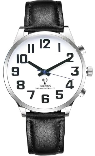 RUNCAR El reloj parlante Atomic American English habla de hora clara y fuerte, fecha y hora de alarma. La correa elástica es el mejor regalo para personas mayores, con discapacidad visual o ciegas,