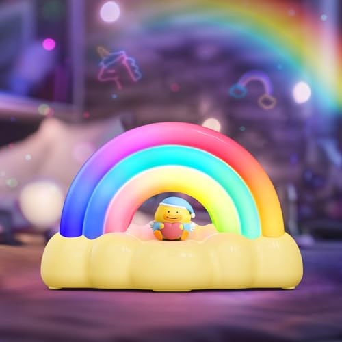 ICARER FAMILY Regenbogen LED Nachtlampe für Kinderzimmer, Dimmbares Stilllicht Baby Rosa mit Touch & 1200 mAh Akku, USB Aufladbar, Geschenk für Mädchen & Jungen (Gelb)