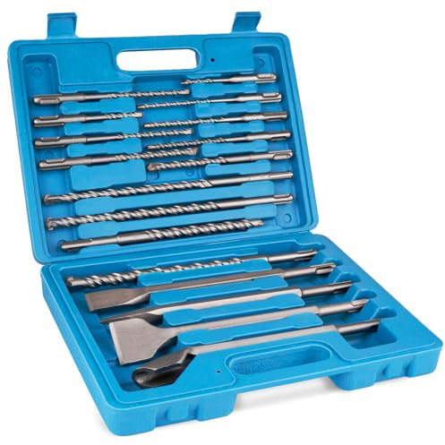 Syizyen 17pcs SDS Plus Concrete Masonry Drill Bits and Chisels Set with Storage Case, Carbide-Tipped Drill Bit Set for Concrete, Stone, Brick