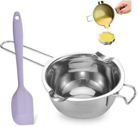 Bieiyhe Pentola per Bagnomaria per Cioccolato 400 Ml, Bastardella Acciaio Inox Bagnomaria, Pentolino per Bagnomaria per Cera, Ciotola per Bagnomaria Sciogli Cera per Candele con Spatola per Sciogliere
