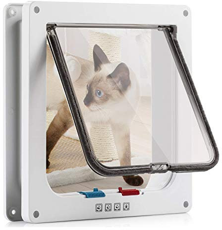 4-Wege-Schaltmodus Katzenklappe, Hervorragende Qualität - Wetterfeste Katzentür für Innen- und Außentüren, Ideal für Katzen und Kleine Hunde 24,5 * 28,5 * 5,5cm Weiß