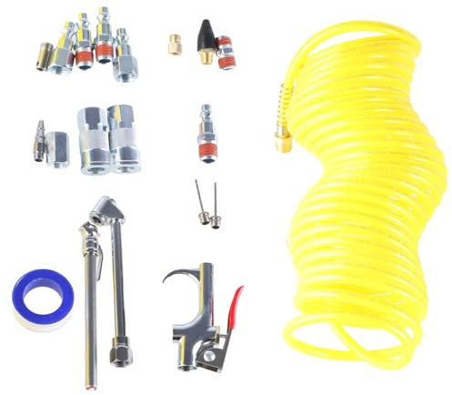 Kit di accessori professionali per compressore d'aria, 20 pezzi, con tubo di riavvolgimento e soffiaggio per gonfiare e pulire gli accessori
