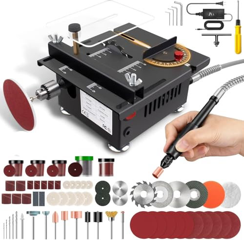 MIUPWULA Mini Table Saw,Mini Multi-Functional Portable Crafts Saw Speed Angle Cutting Depth Adjustable Cutting Sanding Engraving for Wood Acrylic PCB Plastic(0.1-16mm)