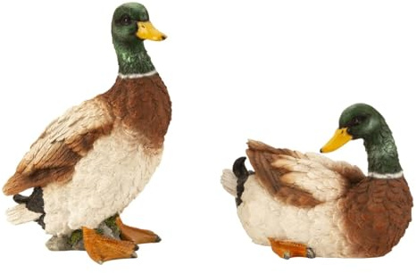 Geschenkestadl 2 Stück Enten Entenfiguren stehend/liegend 12cm/21cm Dekoration Haus Teich Garten Deko