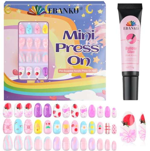 78PCS Kid Press on Nails, EBANKU 3 Pack Children Fake Nail Kit Full Cover