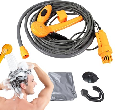 Kit de ducha para acampar, ducha portátil para acampar,Ducha de mano Plug and Play | Ducha de mano de 12 V, ducha móvil con manguera, limpieza de lavado de coches, bomba de ducha para senderismo,